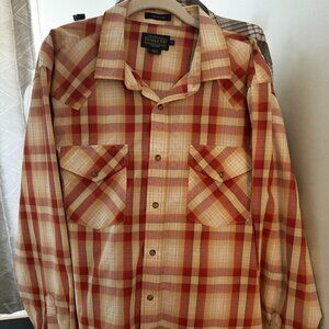 Pendleton Men's Long Sleeve Snap Front Frontier Shirt, Tan/Rust Plaid, X-Large
